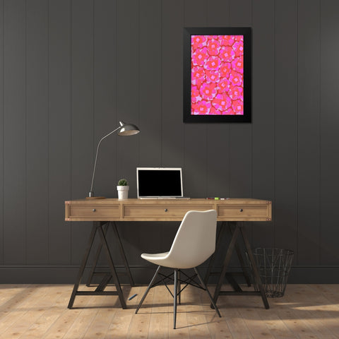Cute Pink Blossom Pattern Black Modern Wood Framed Art Print by Treechild