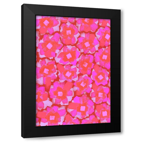 Cute Pink Blossom Pattern Black Modern Wood Framed Art Print with Double Matting by Treechild