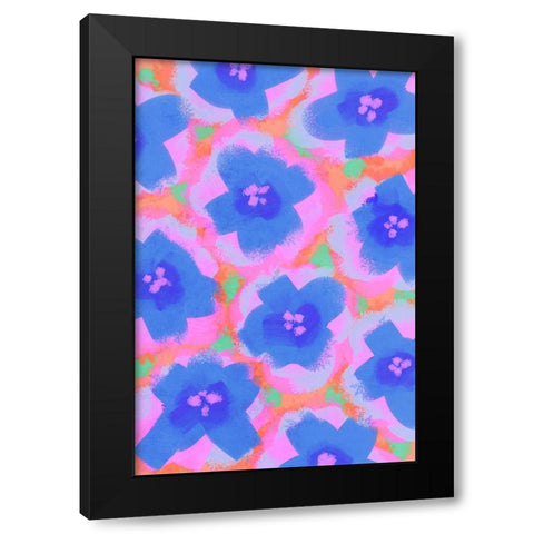 Purple Flowers Pattern Black Modern Wood Framed Art Print with Double Matting by Treechild