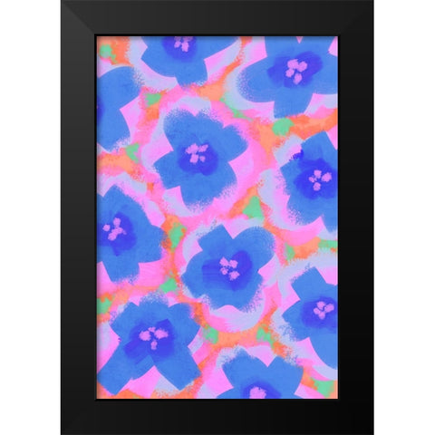 Purple Flowers Pattern Black Modern Wood Framed Art Print by Treechild