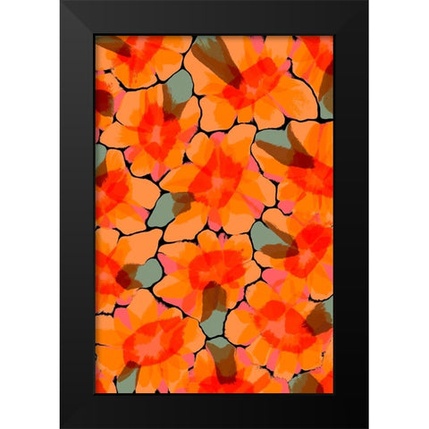 Orange Big Flowers Black Modern Wood Framed Art Print by Treechild