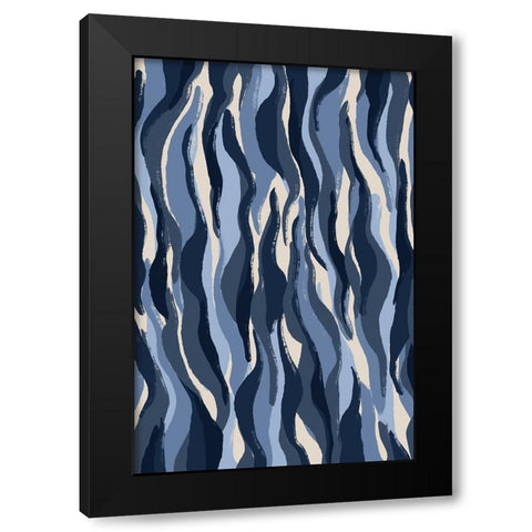 Blue Tiger Pattern Black Modern Wood Framed Art Print by Treechild