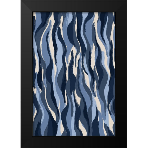 Blue Tiger Pattern Black Modern Wood Framed Art Print by Treechild