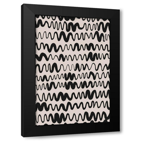 Black Waves Pattern Black Modern Wood Framed Art Print by Treechild