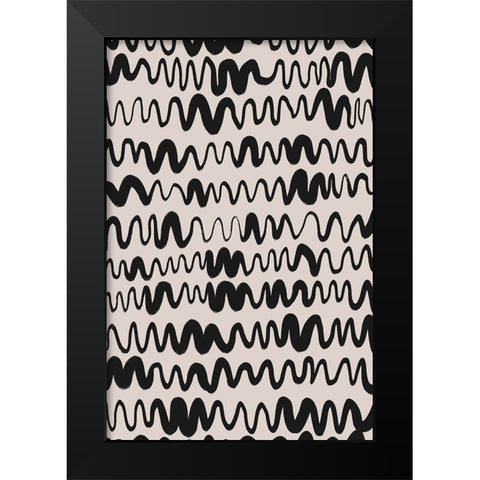 Black Waves Pattern Black Modern Wood Framed Art Print by Treechild