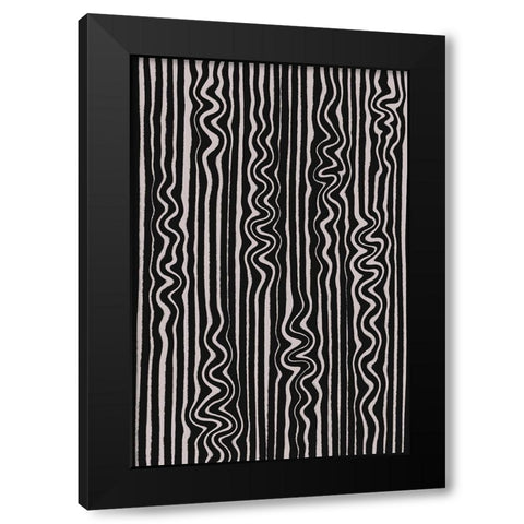 Waves in Stripes Pattern Black Modern Wood Framed Art Print with Double Matting by Treechild