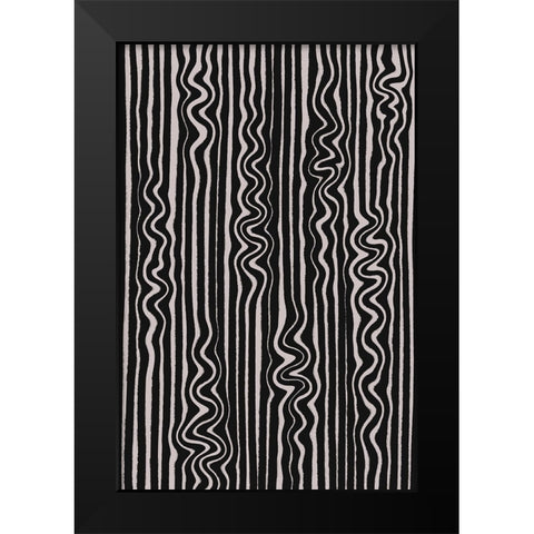 Waves in Stripes Pattern Black Modern Wood Framed Art Print by Treechild