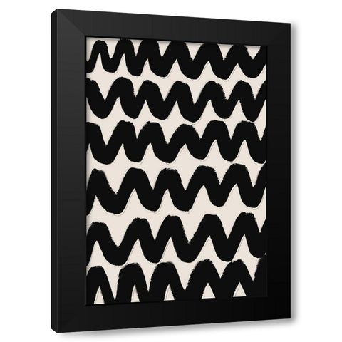 Thick Waves Pattern Black Modern Wood Framed Art Print by Treechild