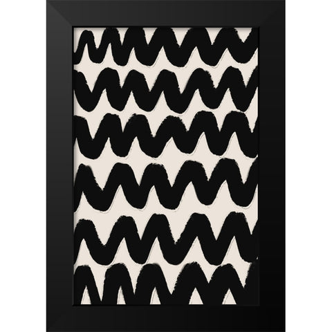 Thick Waves Pattern Black Modern Wood Framed Art Print by Treechild