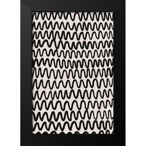 Thin Black Waves Pattern Black Modern Wood Framed Art Print by Treechild
