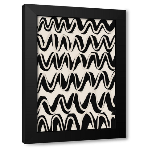 Beige Black Waves Pattern Black Modern Wood Framed Art Print with Double Matting by Treechild