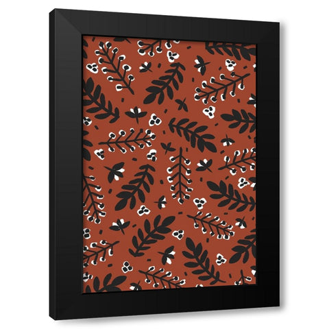 Banches And Berries (Brown) Black Modern Wood Framed Art Print by Treechild