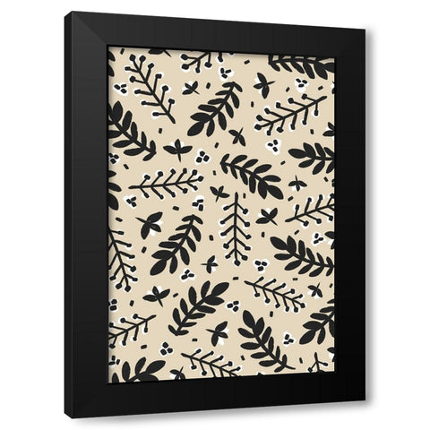 Banches And Berries (Beige) Black Modern Wood Framed Art Print with Double Matting by Treechild