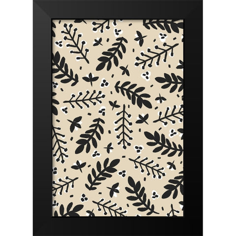 Banches And Berries (Beige) Black Modern Wood Framed Art Print by Treechild