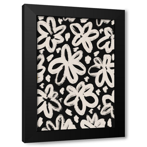 Giant Beige Flower Pattern Black Modern Wood Framed Art Print with Double Matting by Treechild