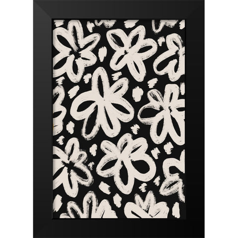 Giant Beige Flower Pattern Black Modern Wood Framed Art Print by Treechild