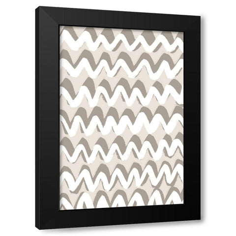 White and Beige ZigZag Pattern Black Modern Wood Framed Art Print with Double Matting by Treechild
