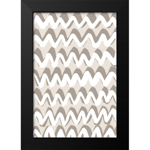 White and Beige ZigZag Pattern Black Modern Wood Framed Art Print by Treechild
