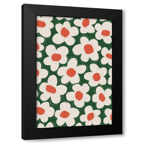 Cute Beige Flower Pattern Black Modern Wood Framed Art Print with Double Matting by Treechild