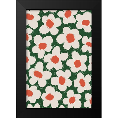Cute Beige Flower Pattern Black Modern Wood Framed Art Print by Treechild