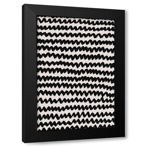Simple Black ZigZag Pattern Black Modern Wood Framed Art Print with Double Matting by Treechild