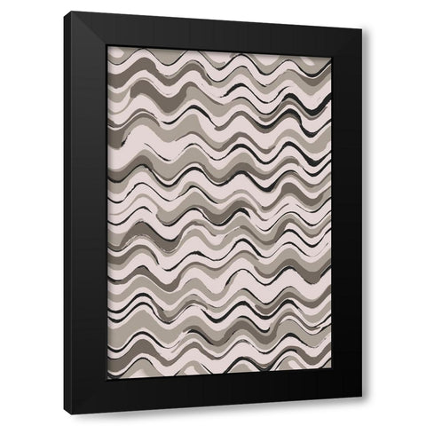 Wavey Pastel Pattern Black Modern Wood Framed Art Print with Double Matting by Treechild