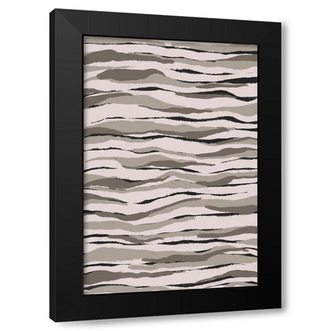 Grey And Beige Waves Black Modern Wood Framed Art Print with Double Matting by Treechild