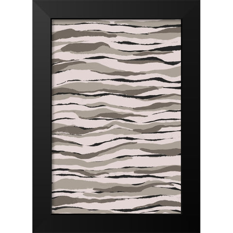Grey And Beige Waves Black Modern Wood Framed Art Print by Treechild