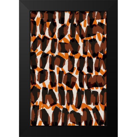 Brown Orange Brush Strokes Black Modern Wood Framed Art Print by Treechild