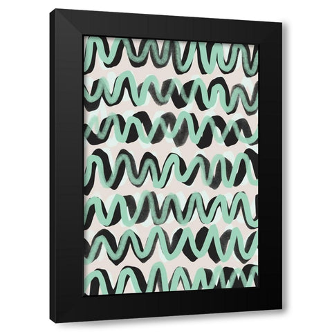 Turquoise ZigZag Pattern Black Modern Wood Framed Art Print by Treechild