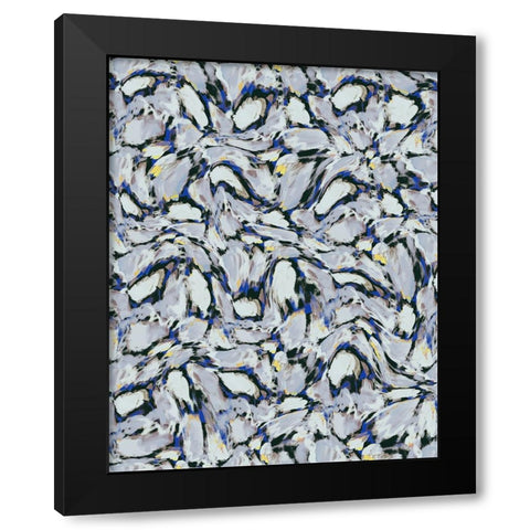 Blue Ice Flowers Pattern Black Modern Wood Framed Art Print with Double Matting by Treechild