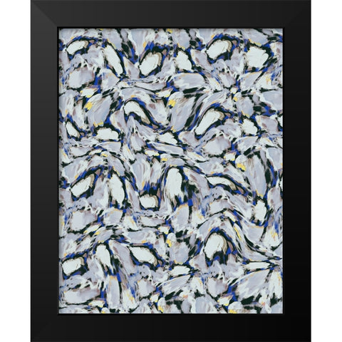 Blue Ice Flowers Pattern Black Modern Wood Framed Art Print by Treechild