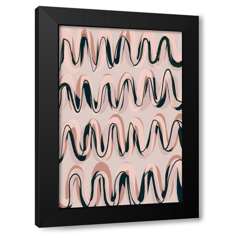Beige Blue Pastel Waves Black Modern Wood Framed Art Print with Double Matting by Treechild