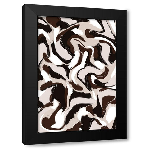 White Beige Brown Pattern Black Modern Wood Framed Art Print with Double Matting by Treechild