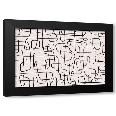 Thin Lines Pattern Black Modern Wood Framed Art Print with Double Matting by Treechild