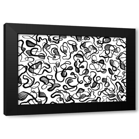 Abstract Thin Lines Pattern Black Modern Wood Framed Art Print with Double Matting by Treechild