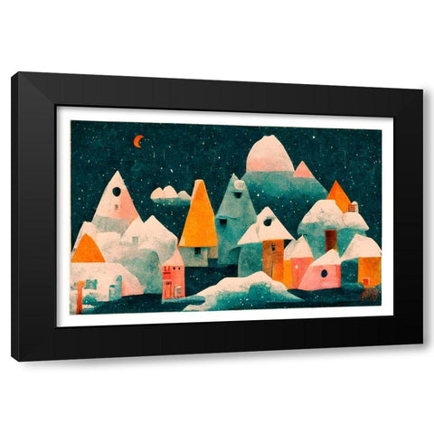 Little Village With Moon Black Modern Wood Framed Art Print with Double Matting by Treechild