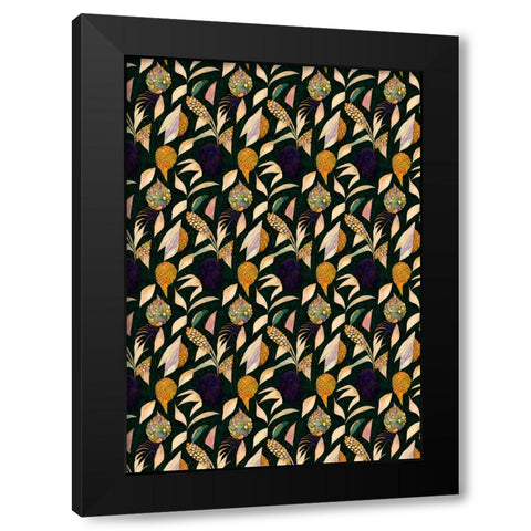 Leafs And Corn Pattern Black Modern Wood Framed Art Print with Double Matting by Treechild