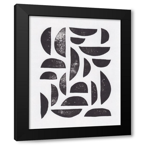 Linocut Abstract #7 Black Modern Wood Framed Art Print with Double Matting by Galitsyna, Alisa
