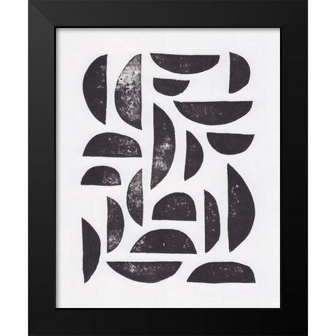 Linocut Abstract #7 Black Modern Wood Framed Art Print by Galitsyna, Alisa