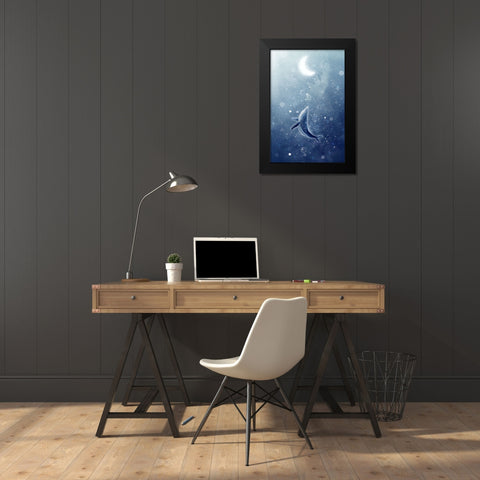 Galaxy Whale Black Modern Wood Framed Art Print by Thai, Xuan