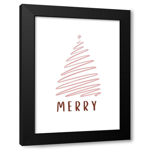 Christmas Tree Merry Black Modern Wood Framed Art Print by N., Kristina