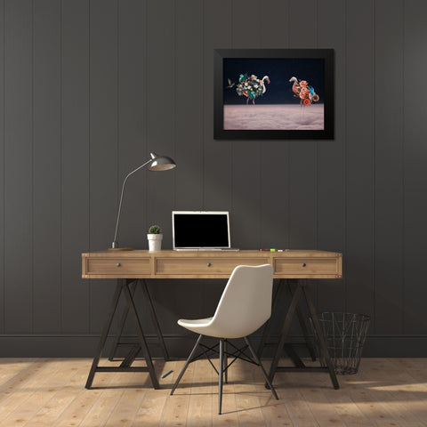Flamingos Black Modern Wood Framed Art Print by Zhividze, Salome