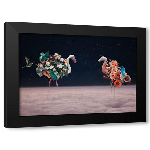 Flamingos Black Modern Wood Framed Art Print by Zhividze, Salome