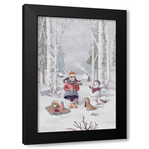 Winter Girl Black Modern Wood Framed Art Print with Double Matting by Thai, Xuan