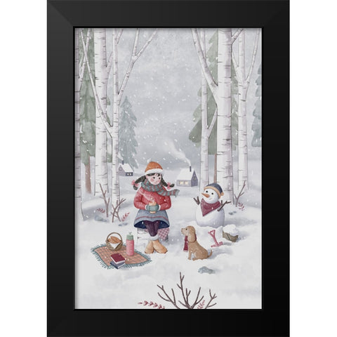 Winter Girl Black Modern Wood Framed Art Print by Thai, Xuan