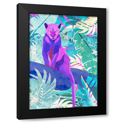 Pink Panther in the neon jungle Black Modern Wood Framed Art Print by Manovski, Sarah