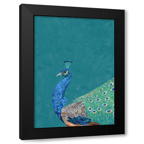Turquoise Peacock Black Modern Wood Framed Art Print by Manovski, Sarah