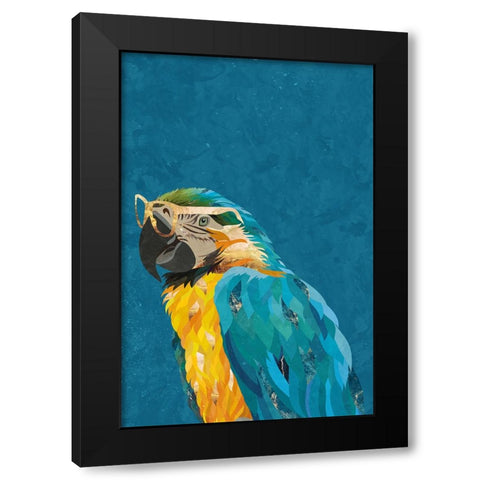 Vibrant macaw wearing glasses Black Modern Wood Framed Art Print by Manovski, Sarah