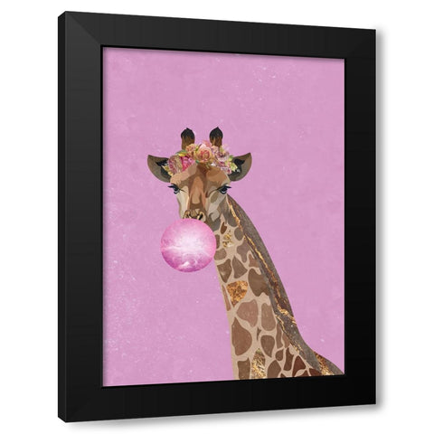 Pink giraffe bubble gum Black Modern Wood Framed Art Print with Double Matting by Manovski, Sarah